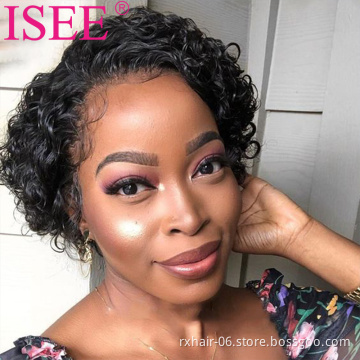 ISEE Hot Sale Pixie Cut Short Bob Curly Wigs Glueless Lace Front Pre Plucked Pixie Wig Human Hair